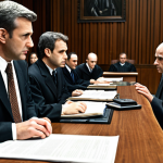 **A courtroom scene depicting ethical dilemmas in economic analysis, focusing on the blurry line between data use and manipulation, with concerned faces in the background.** (Keywords: ethics, economics, data, court, manipulation, responsibility)
